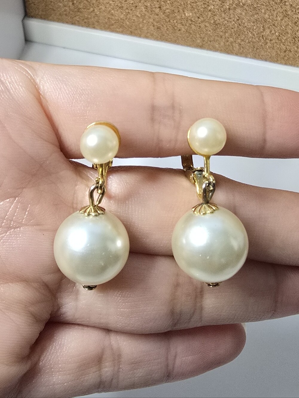 Gold-Tone Ivory Pearl Drop Clip-On Earrings